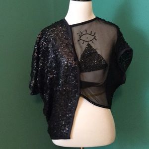 Black cropped sequin sheer top